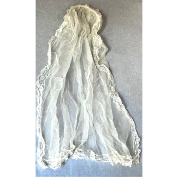 Antique Ivory Bridal Veil Lace Trim & Silk Lily Of The Valley Headpiece 35x58 - Picture 2 of 7